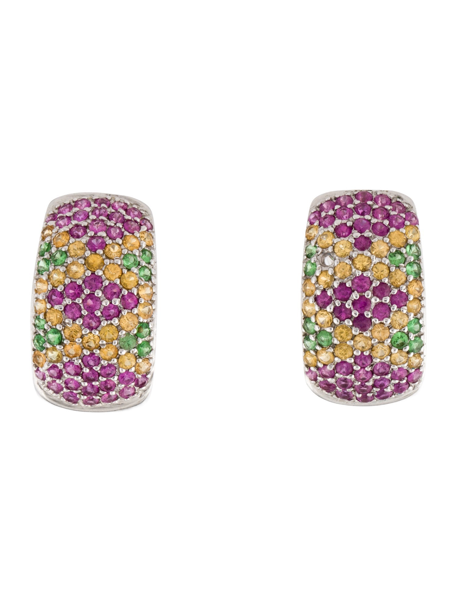 Earrings 14K Ruby, Sapphire & Tsavorite Garnet Earclips