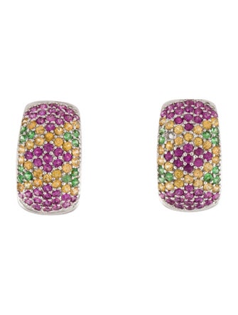 Earrings 14K Ruby, Sapphire & Tsavorite Garnet Earclips