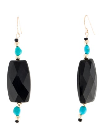 Earrings 14K Onyx & Turquoise Bead Drop Earrings