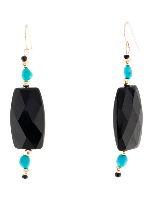 Earrings 14K Onyx & Turquoise Bead Drop Earrings