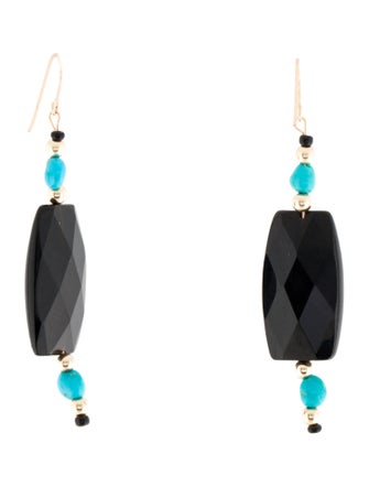 Earrings 14K Onyx & Turquoise Bead Drop Earrings