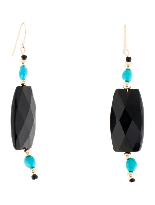 Earrings 14K Onyx & Turquoise Bead Drop Earrings