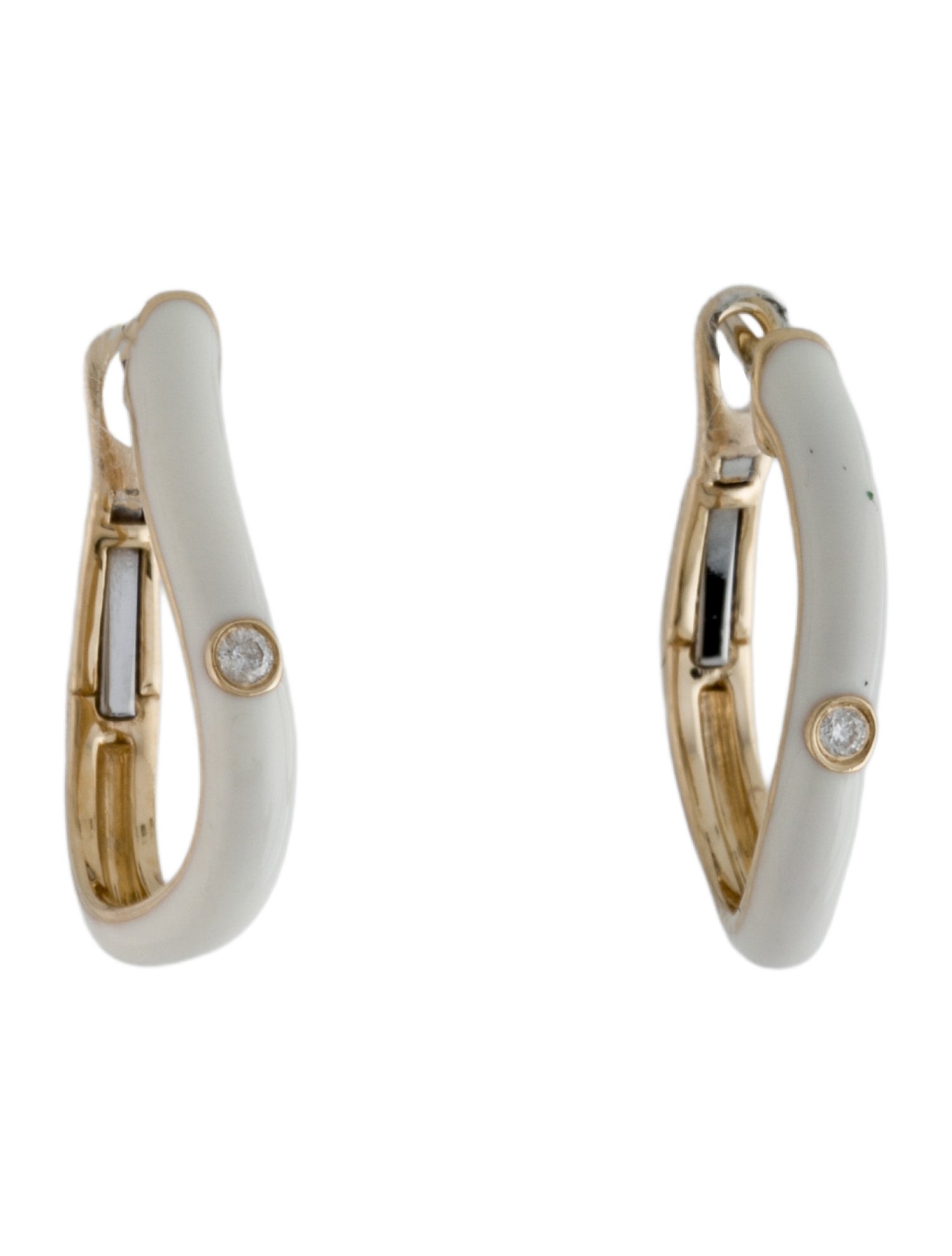 Earrings 14K Diamond Enamel Wavy Hoops