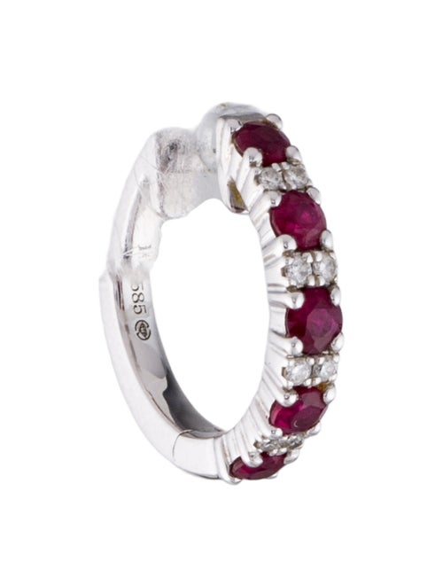 Earrings 14K Ruby & Diamond Single Huggie Earring