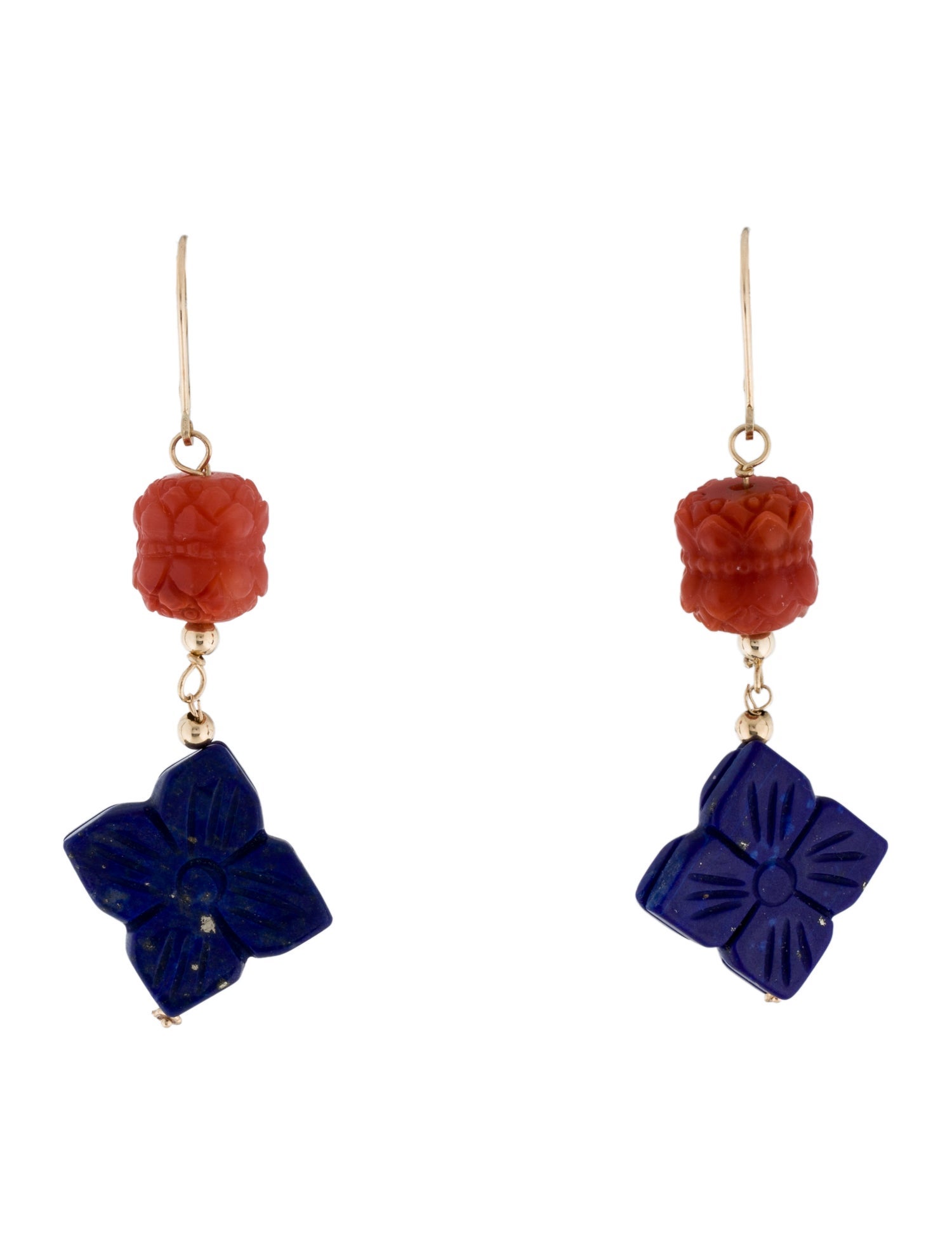 Earrings 14K Lapis Lazuli & Carnelian Drop