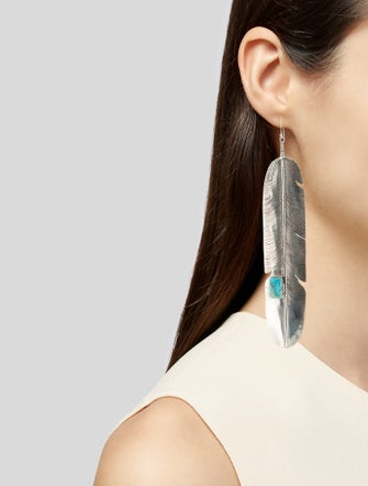 Earrings Ben Begay Turquoise Feather Drop Earrings
