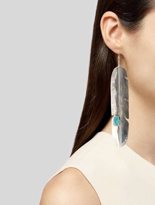 Earrings Ben Begay Turquoise Feather Drop Earrings