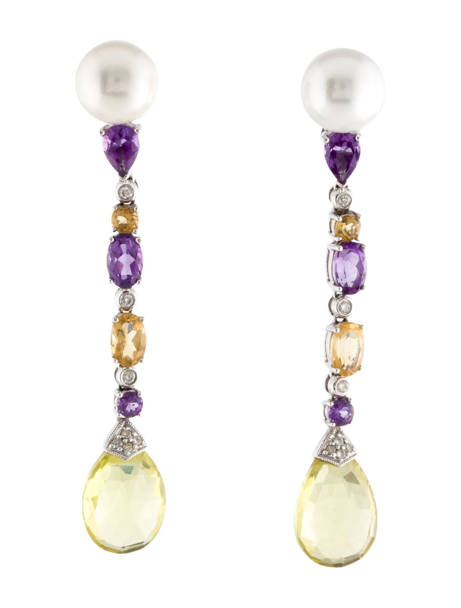 Earrings 18K Pearl & Multistone Drop Earrings