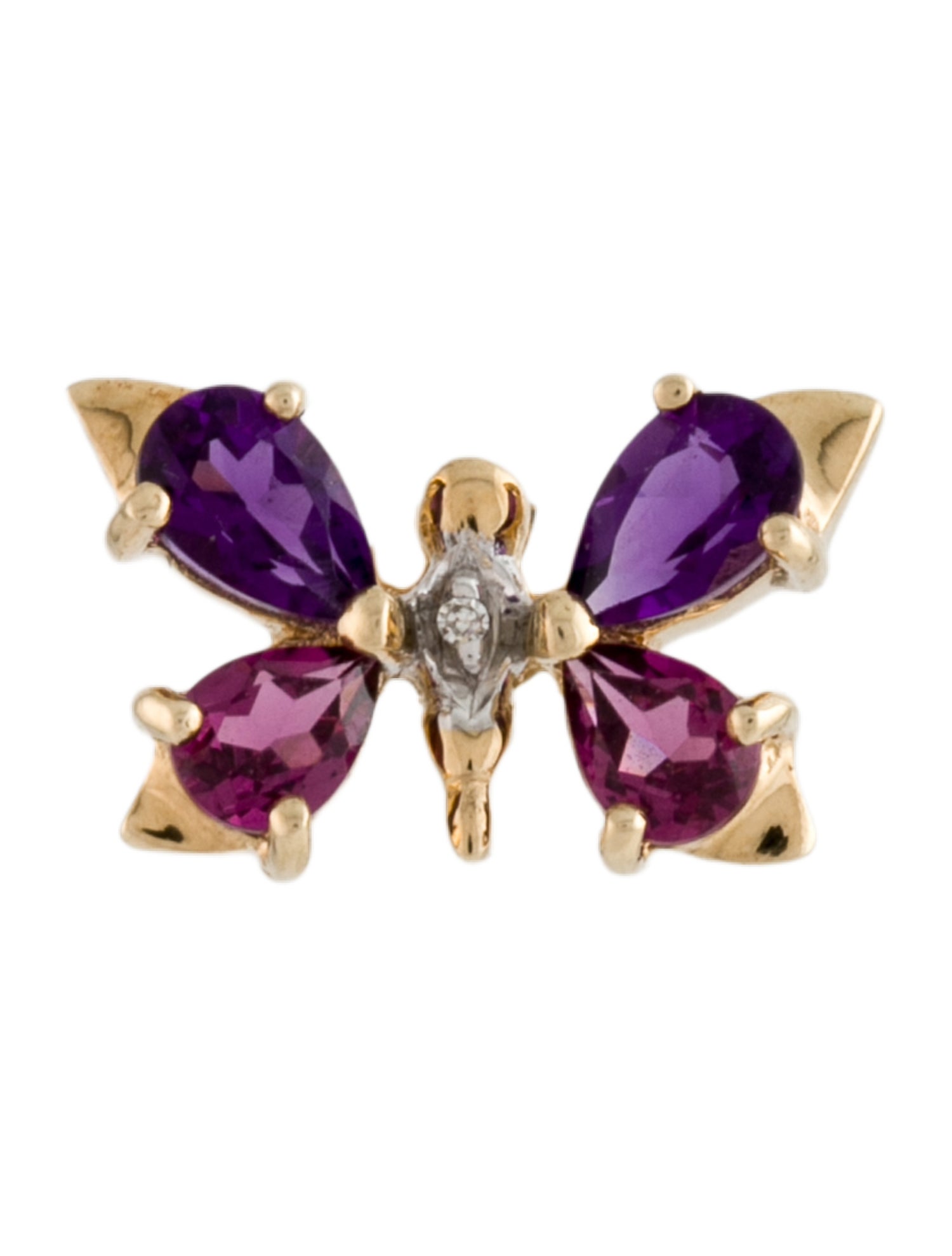 Earrings 10K Amethyst, Rhodolite & Diamond Butterfly Single Stud Earring