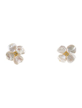 Earrings Pearl & Diamond Flower Stud Earrings