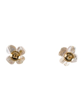 Earrings Pearl & Diamond Flower Stud Earrings