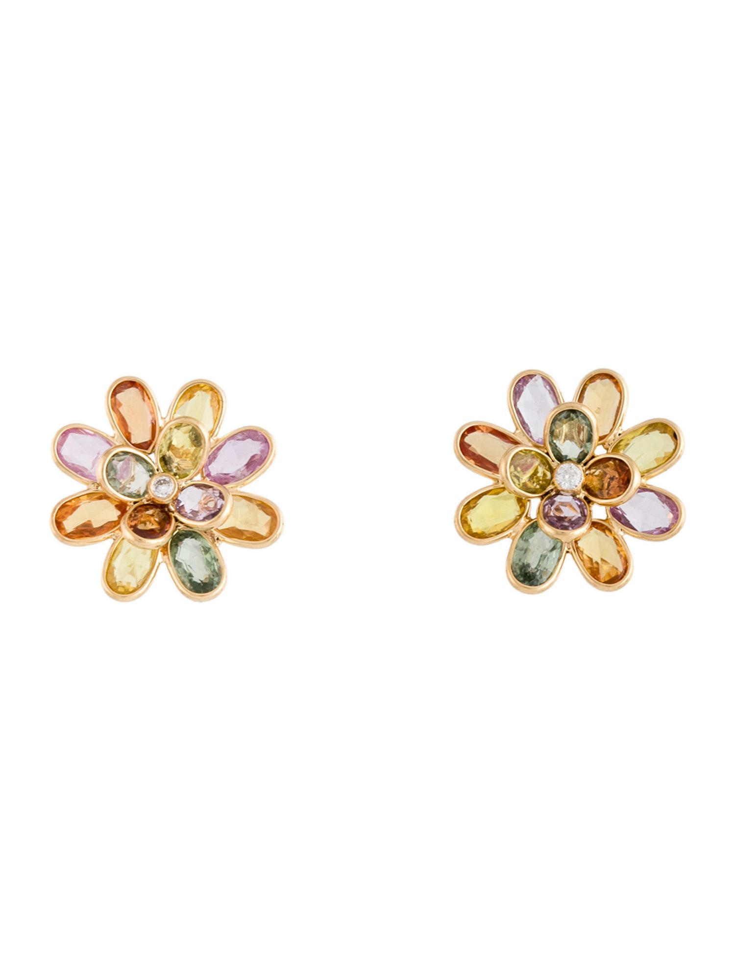 Earrings 18K Multi Sapphire & Diamond Flower Stud