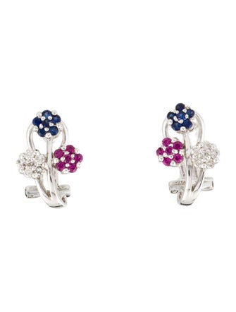 Earrings 14K Ruby, Sapphire & Diamond Earclips
