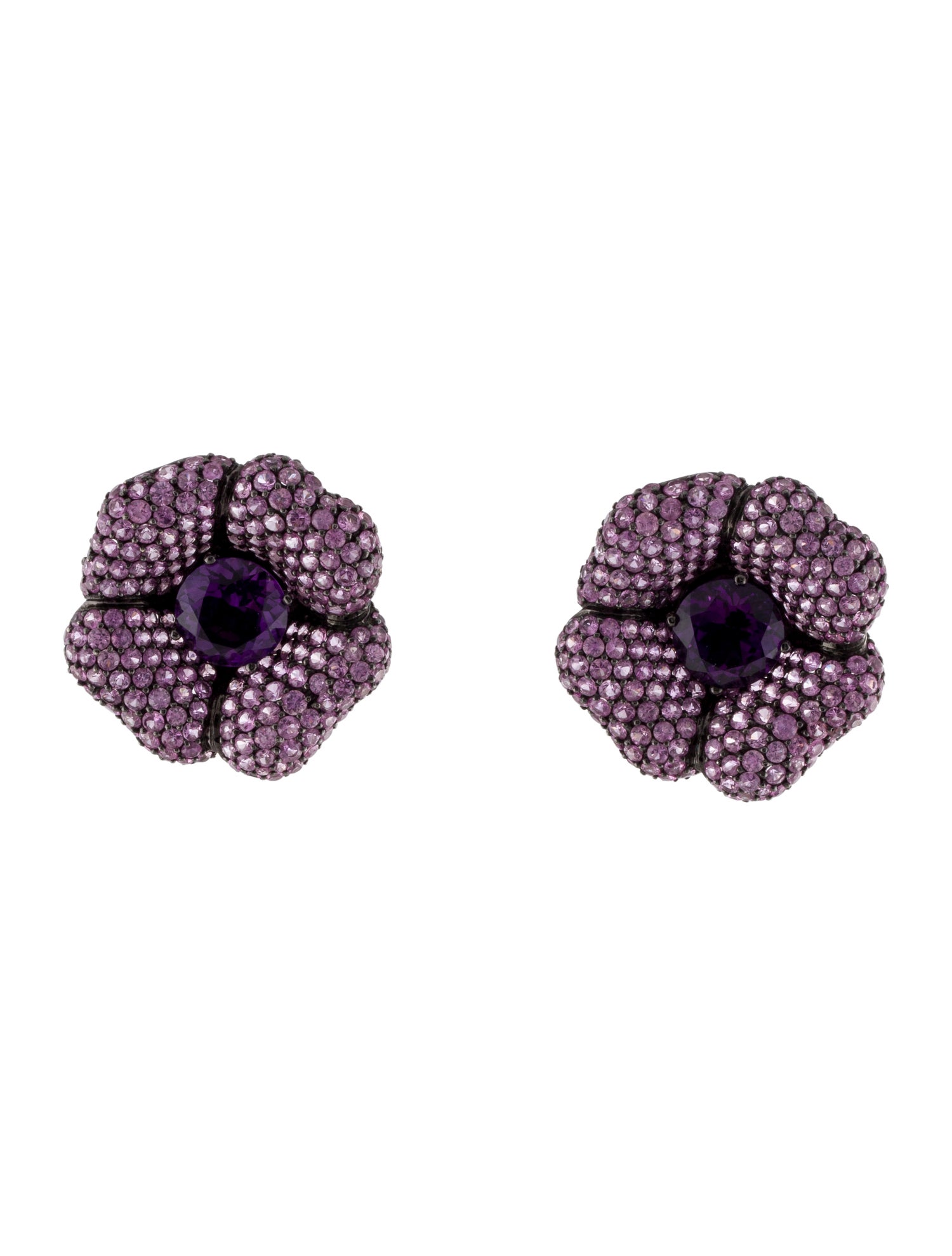 Earrings 18K 9.57ctw Sapphire & Amethyst Flower Clip-On Earrings