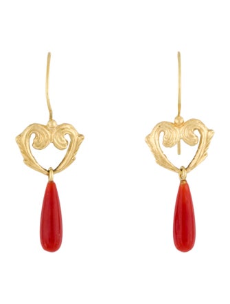 Earrings 18K Coral Heart Drop Earrings