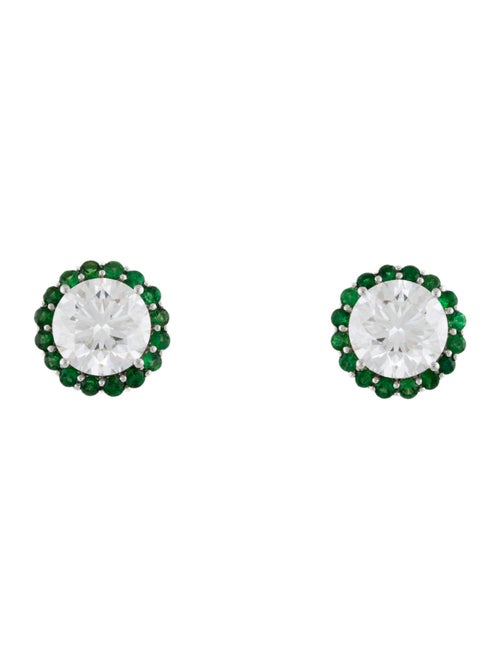 Earrings 18K 4.07ctw Lab-Grown Diamond & Tsavorite Halo Stud Earrings