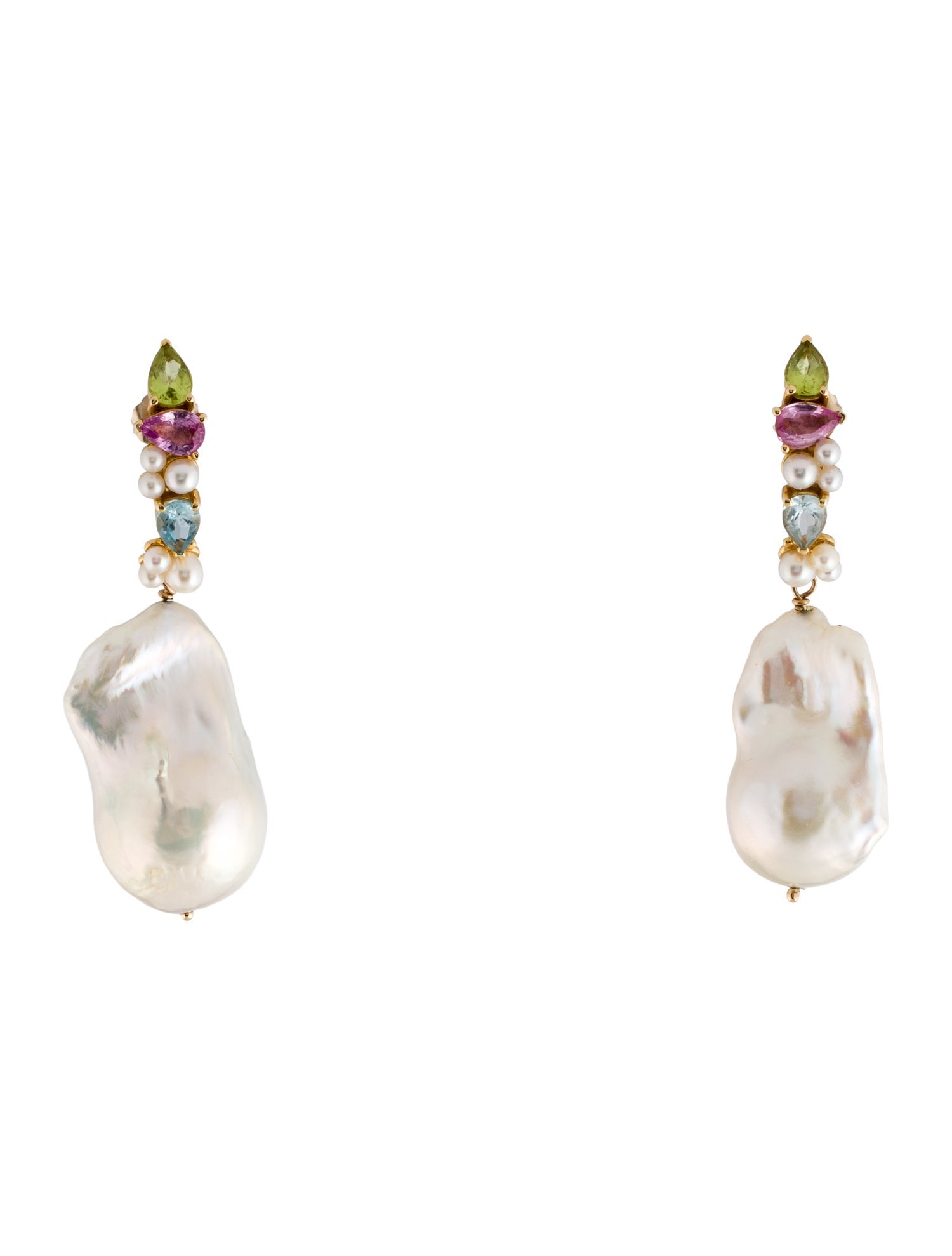 Earrings 14K Pearl & Multistone Drop Earrings