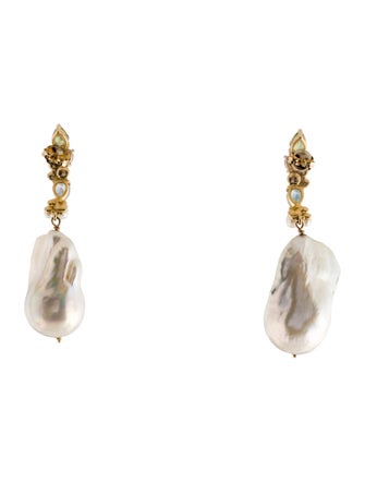 Earrings 14K Pearl & Multistone Drop Earrings