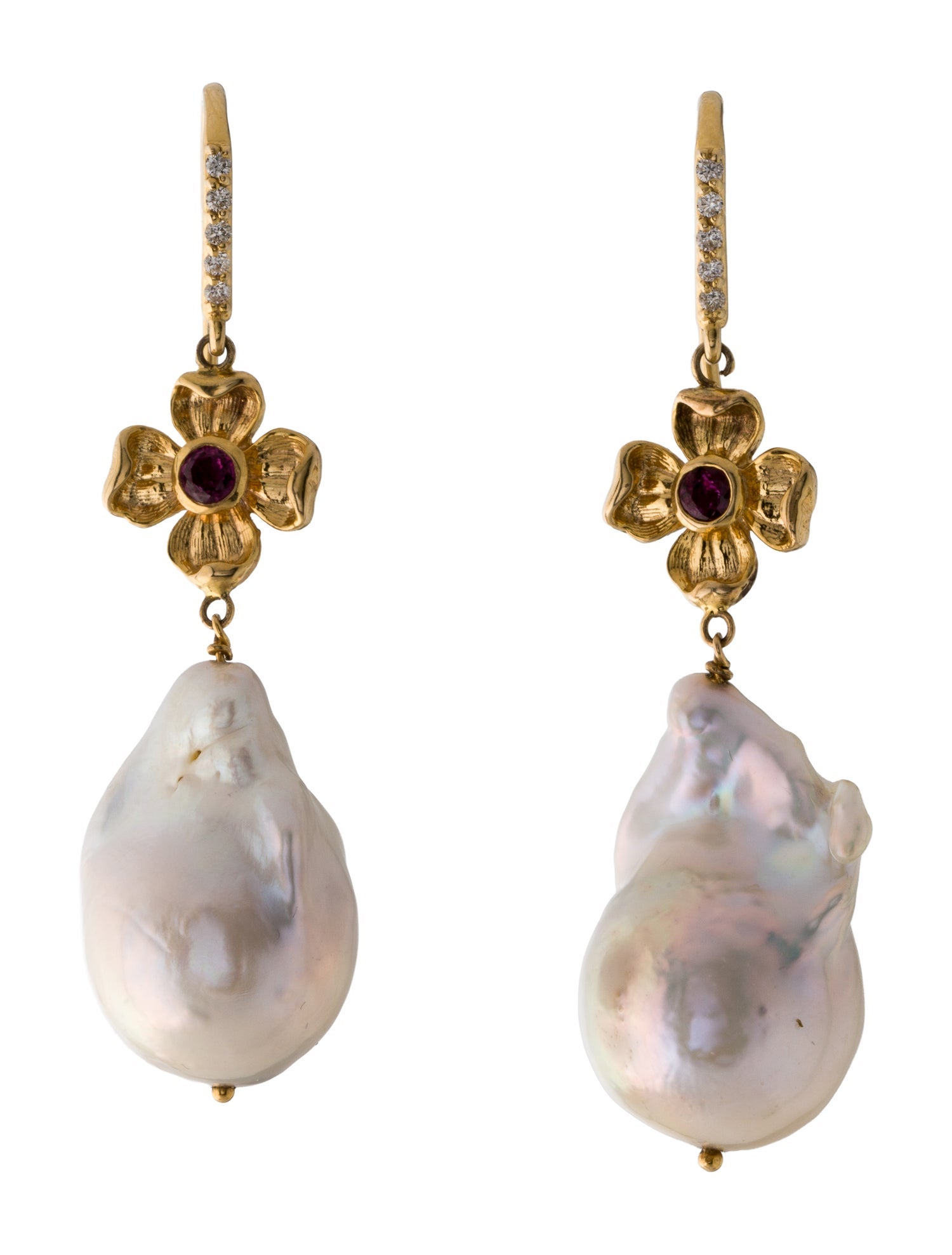 Earrings 14K Pearl, Ruby & Diamond Drop Earrings