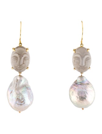 Earrings 14K Pearl & Moonstone Face Drop Earrings
