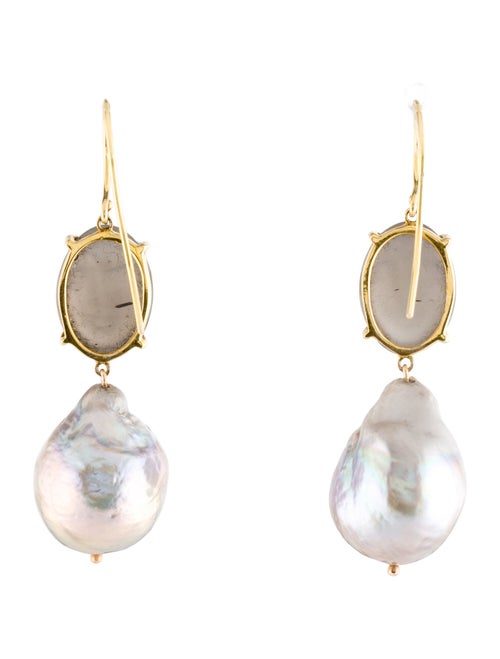 Earrings 14K Pearl & Moonstone Face Drop Earrings
