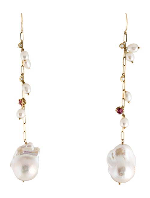 Earrings 14K Pearl, Tourmaline & Diamond Drop Earrings