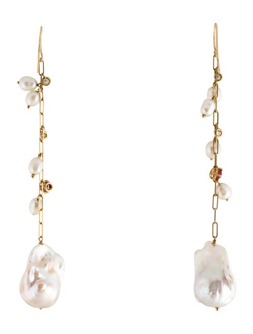 Earrings 14K Pearl, Tourmaline & Diamond Drop Earrings