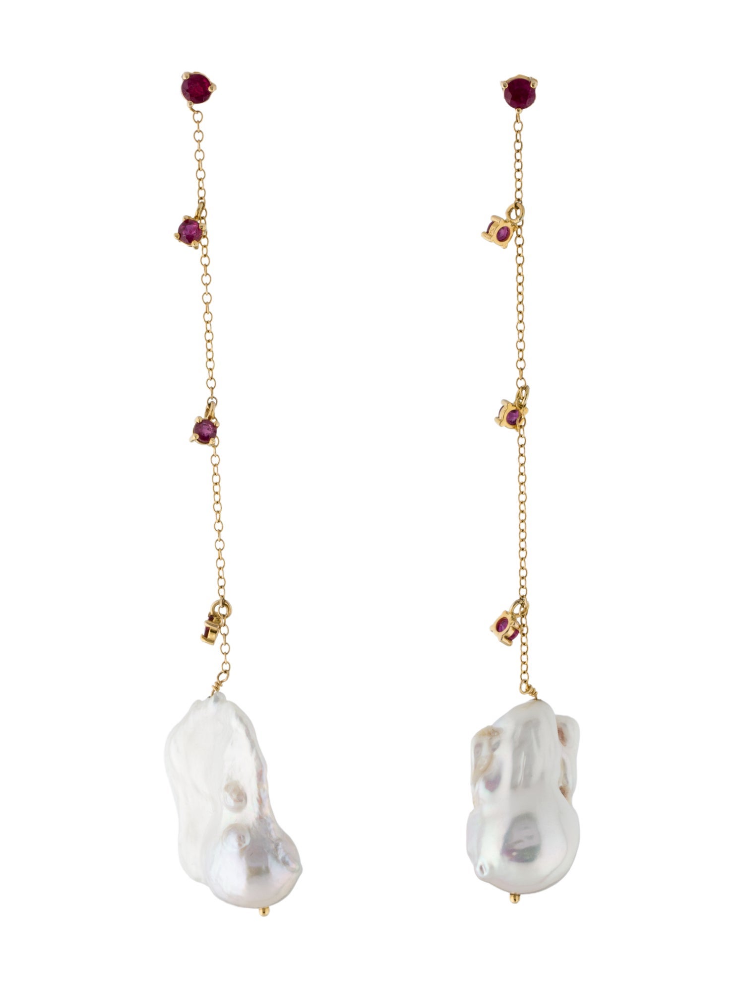 Earrings 14K Pearl & Ruby Drop Earrings