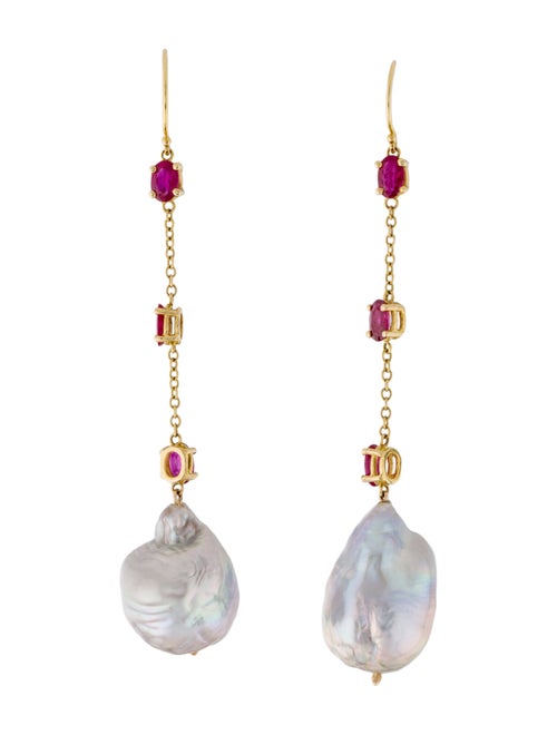 Earrings 14K Pearl & Ruby Drop Earrings