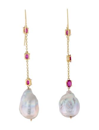 Earrings 14K Pearl & Ruby Drop Earrings