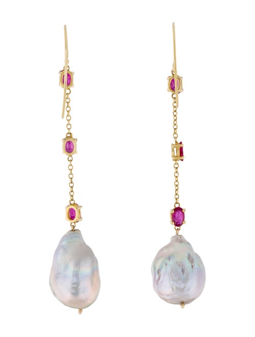 Earrings 14K Pearl & Ruby Drop Earrings