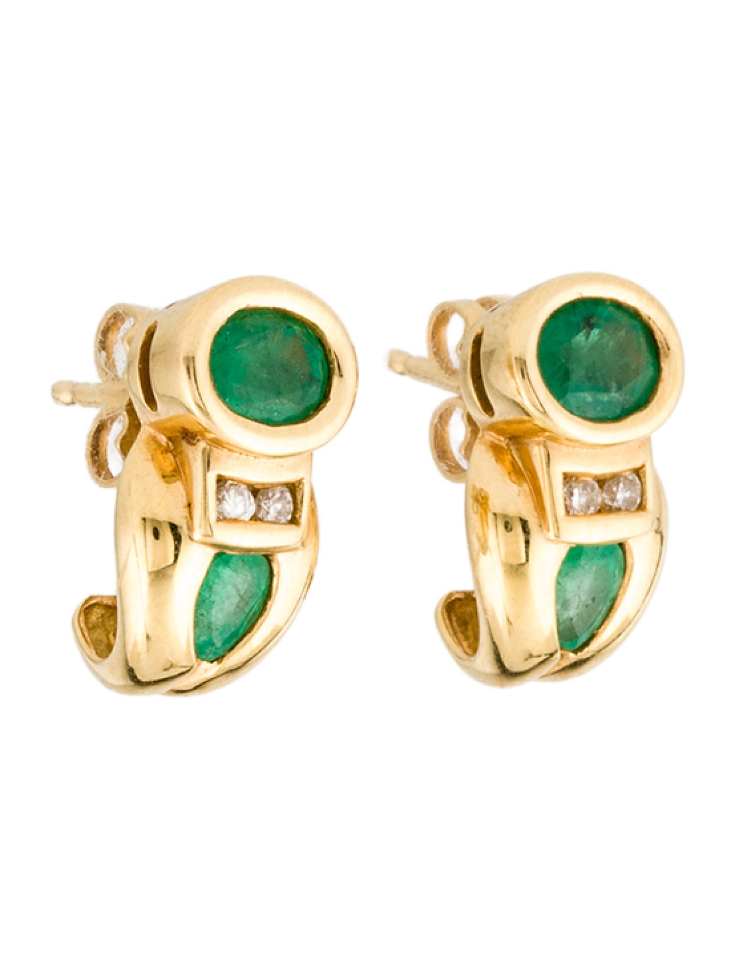 Earrings 18K Emerald & Diamond Half Hoop Earrings