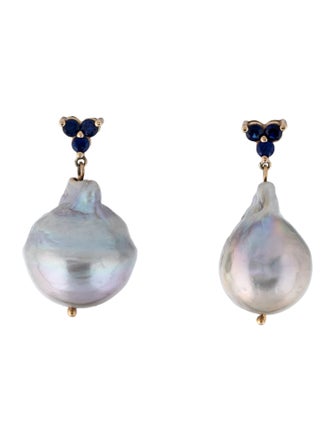Earrings 14K Pearl & Sapphire Drop Earrings