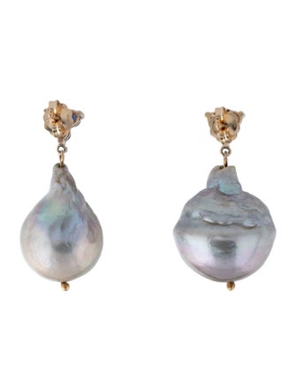 Earrings 14K Pearl & Sapphire Drop Earrings