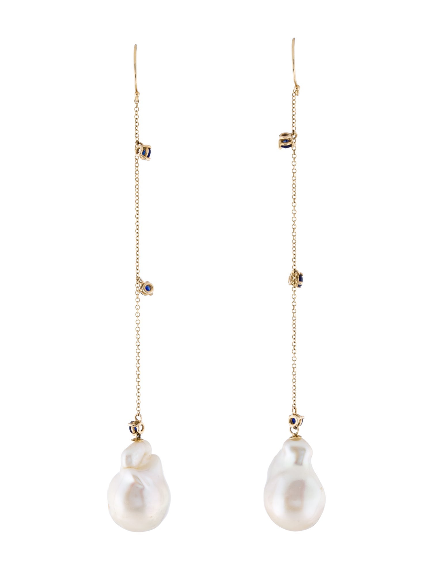 Earrings 14K Pearl & Sapphire Drop Earrings