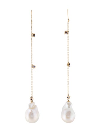 Earrings 14K Pearl & Sapphire Drop Earrings