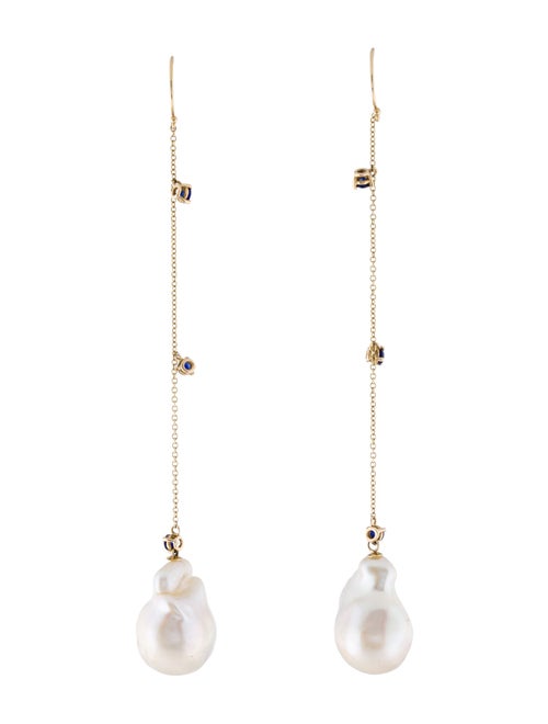Earrings 14K Pearl & Sapphire Drop Earrings