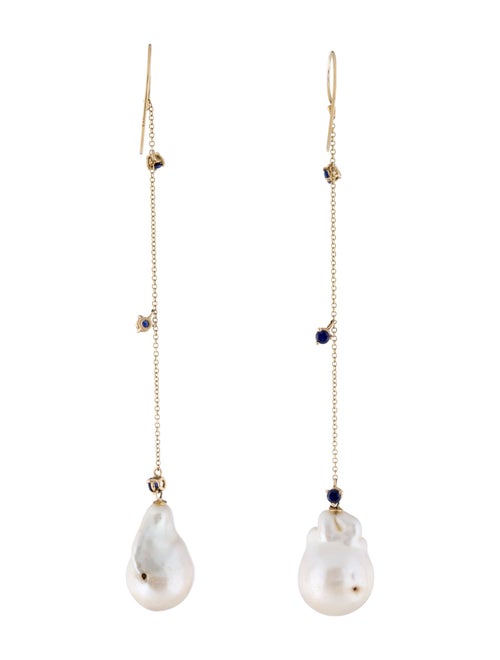 Earrings 14K Pearl & Sapphire Drop Earrings