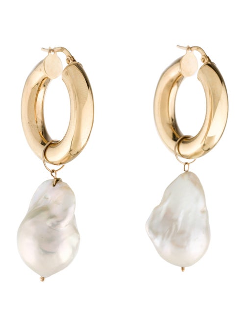 Earrings 14K Pearl Convertible Hollow Hoop Earrings