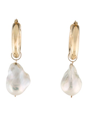 Earrings 14K Pearl Convertible Hollow Hoop Earrings