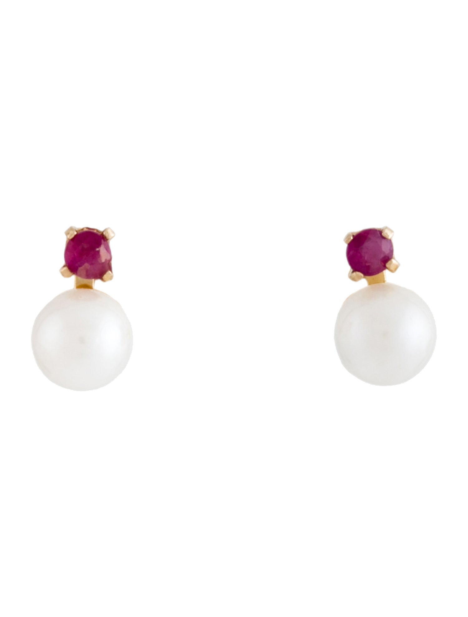 Earrings 14K Pearl & Ruby Stud