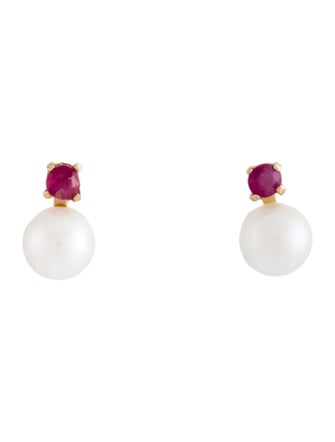 Earrings 14K Pearl & Ruby Stud Earrings
