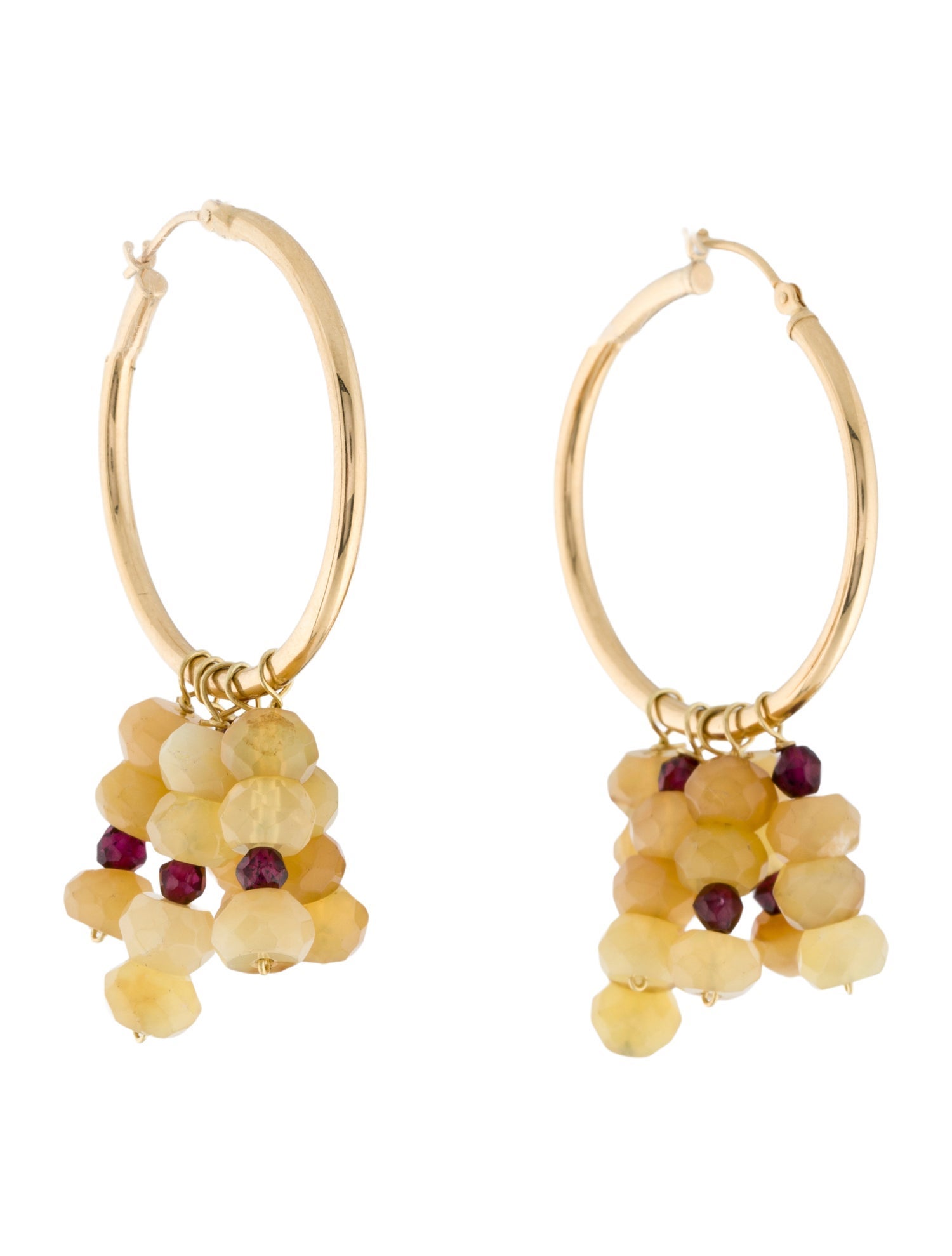 Earrings 18K Opal & Garnet Drop Hoop