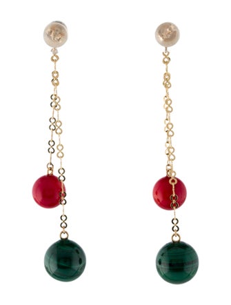 Earrings 14K Dyed Coral & Malachite Drop Earrings