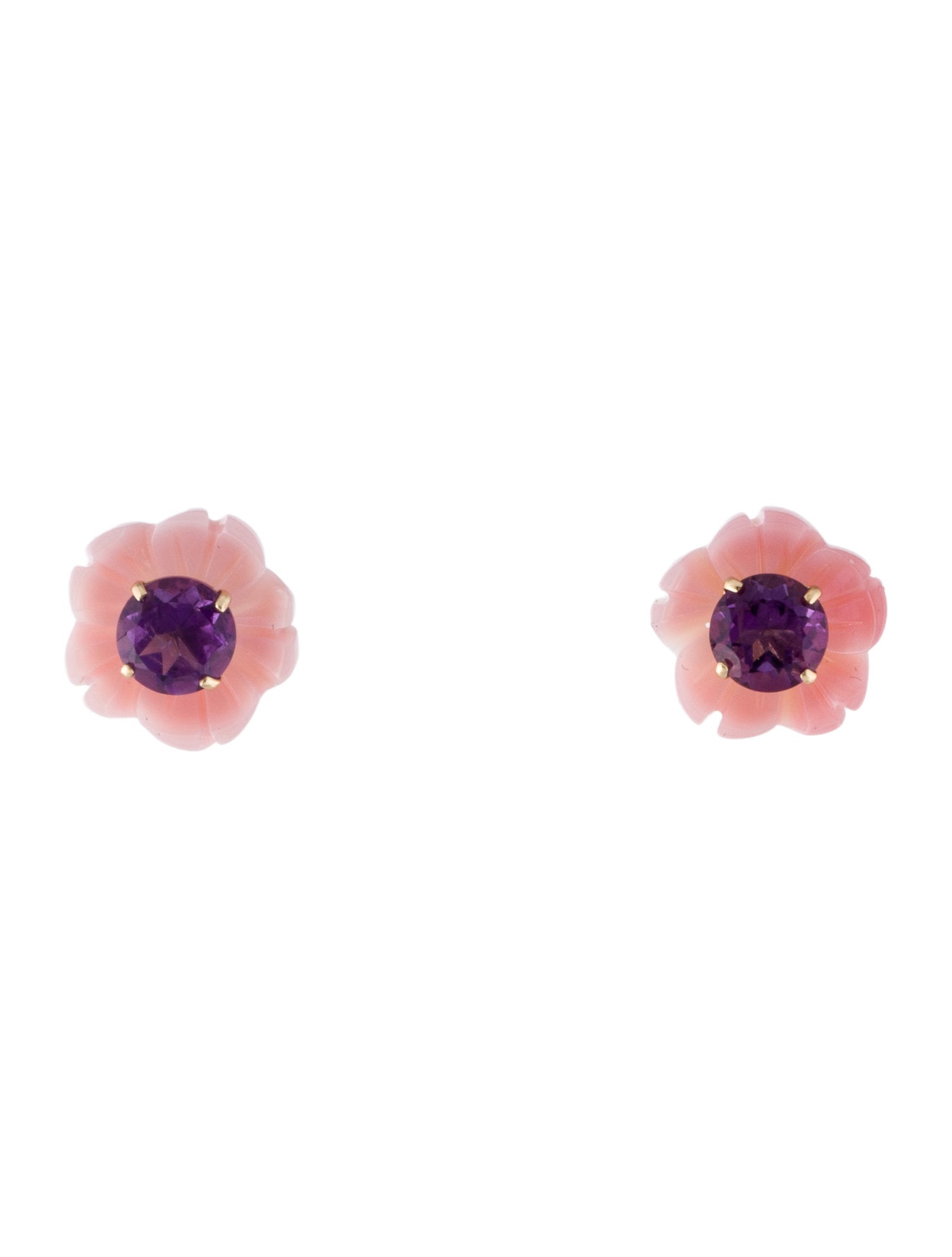 Earrings 14K Coral & Amethyst Convertible Stud