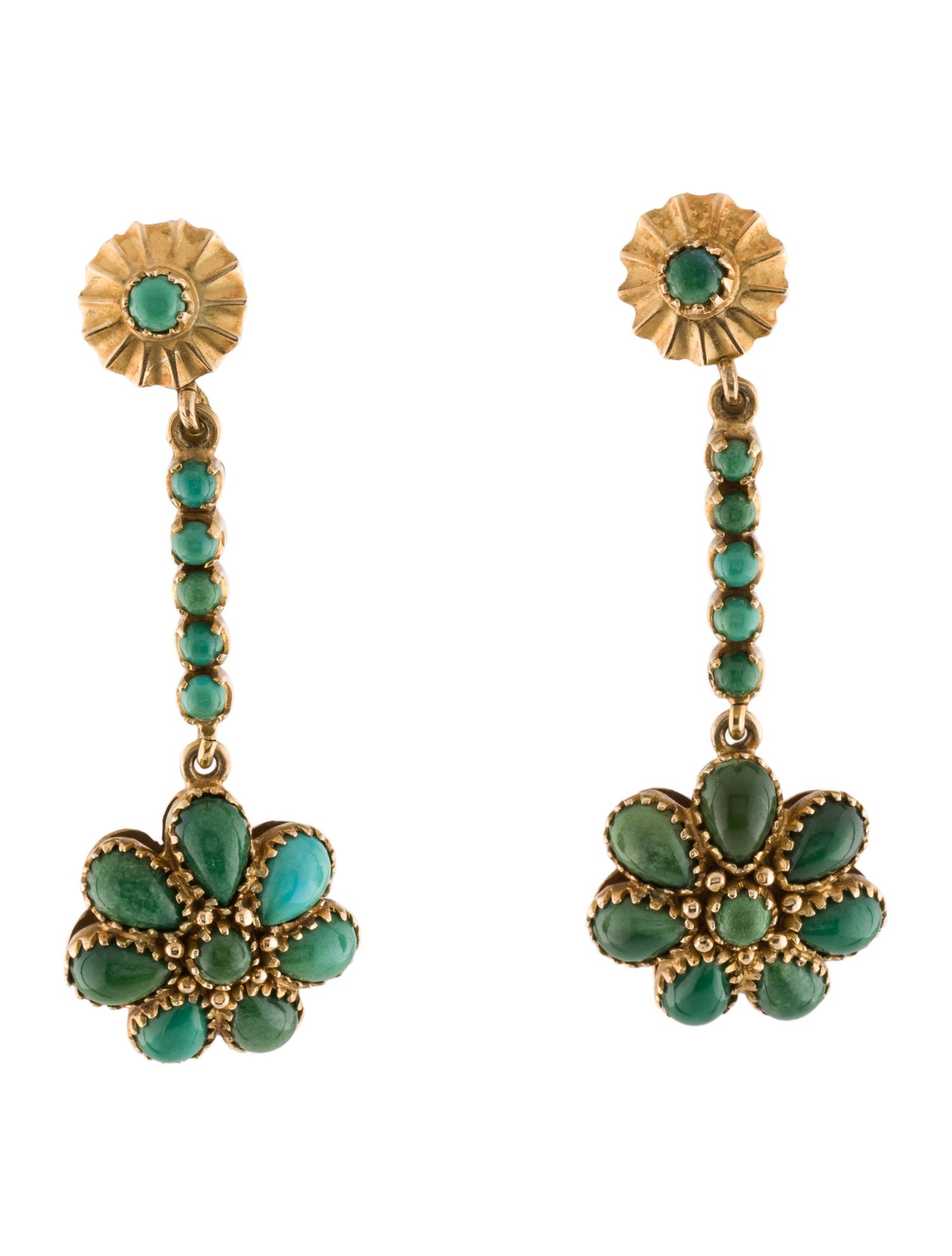Earrings 14K Turquoise Floral Drop Earclips