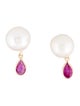 Earrings 14K Pearl & Ruby Stud Earrings