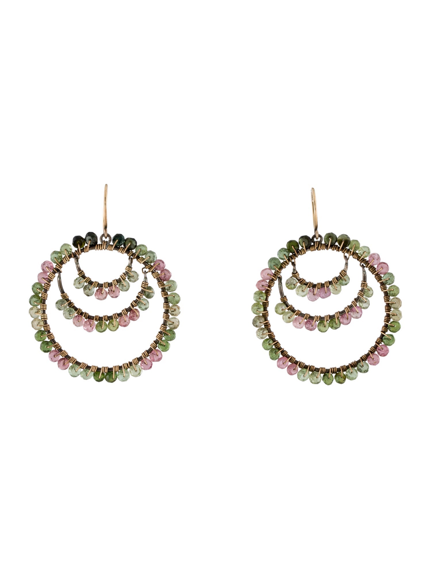 Earrings 14K Tourmaline Beaded Circle Drop Earrings