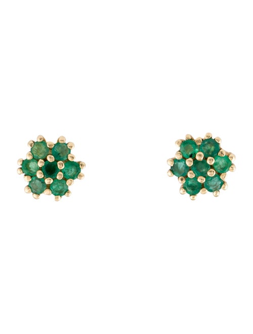 Earrings 14K 1.35ctw Emerald Cluster Stud Earrings