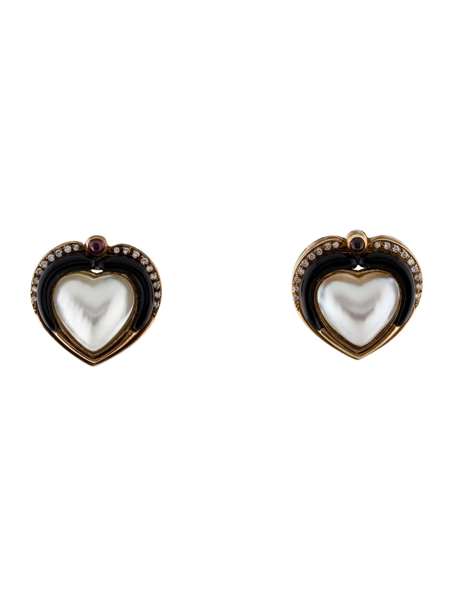 Earrings 14K Mabé Pearl & Multistone Heart Earclip